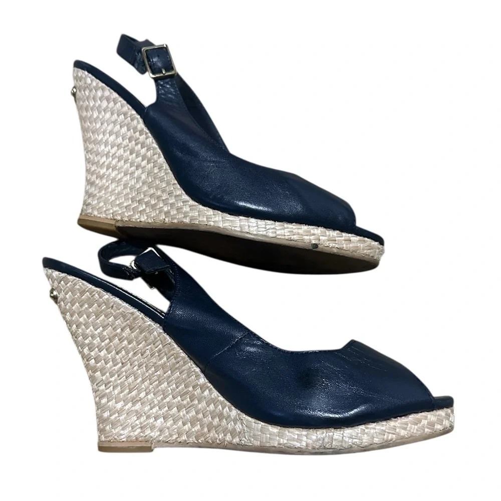 Lilly Pulitzer Krisie Wedge Sling Back Sandals Navy Blue Women's 8